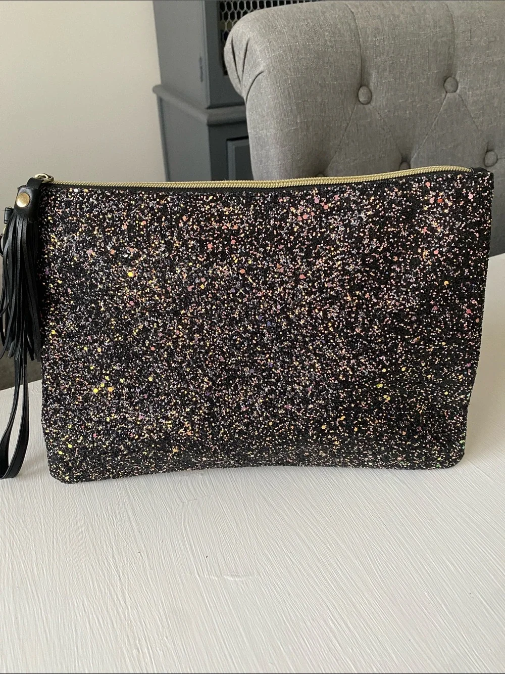 Multicolor Sequin Glitter Sparkle Wristlet Clutch Bag, Black Shimmery Rose Gold